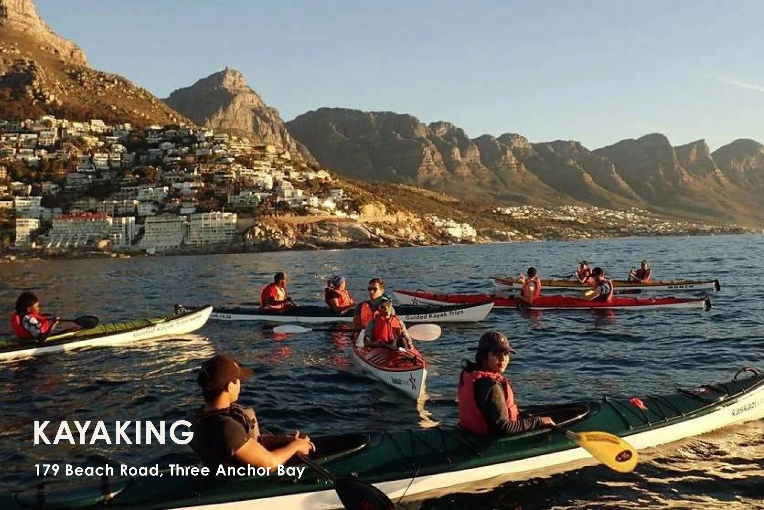 The are a variety of areas to kayak around the Cape Peninsula ranging from sunrise to sunset. Paddle the waters of Sea Point, Simon's Town, Hout Bay or Table Bay and you might come across whales, dolphins, seals, penguins. Cape Kayak Adventures is a 