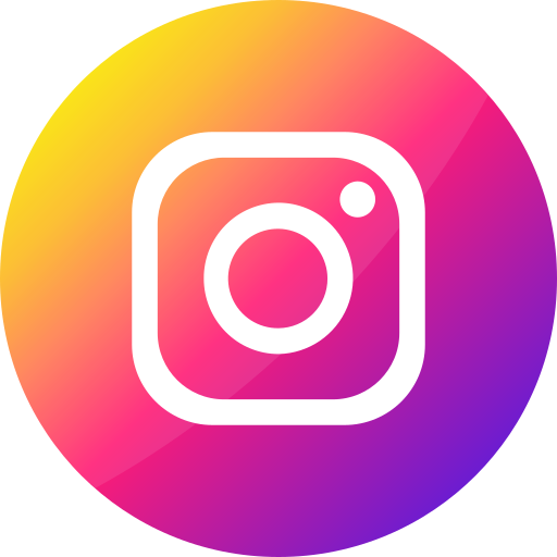 Instagram logo with a circular gradient background in yellow, pink, and purple.