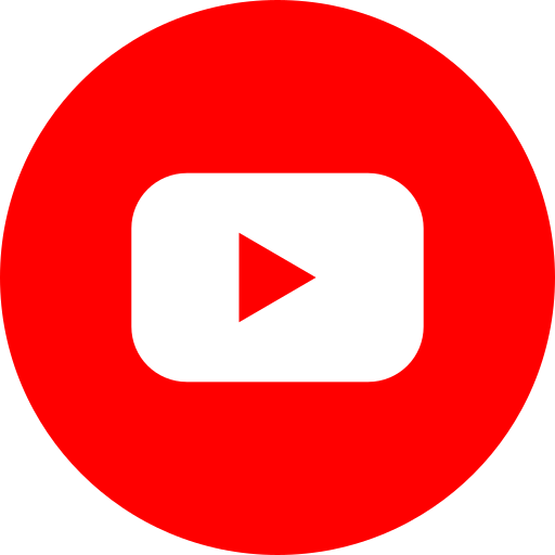 YouTube logo, a red circle with a white play button in the center.