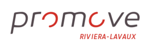 Logo de Promove Riviera-Lavaux avec le texte en noir et rouge.