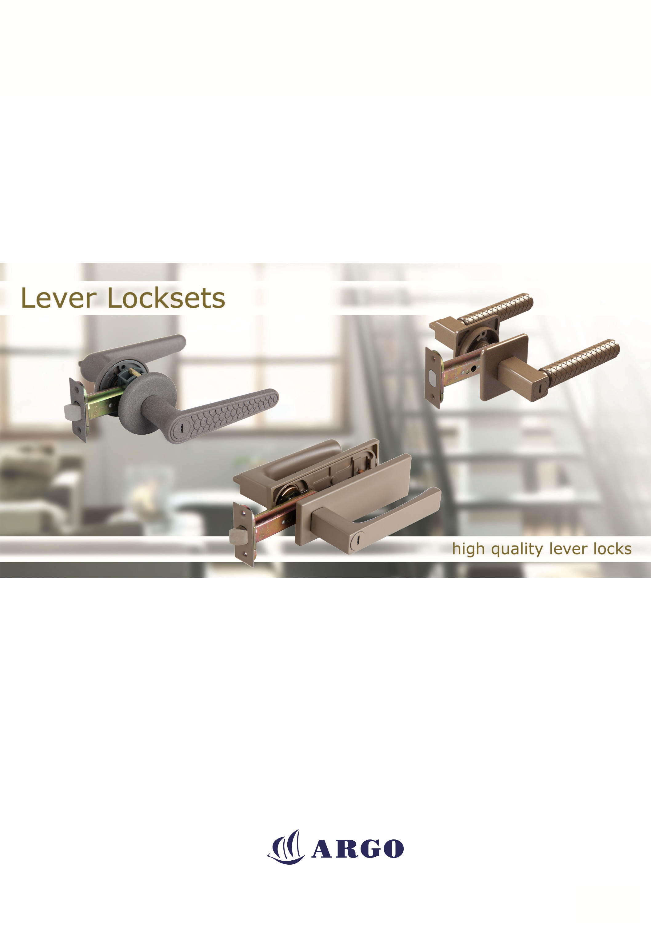 A brochure or catalog page showing different types of high quality lever locksets, with the brand name ARGO at the bottom.