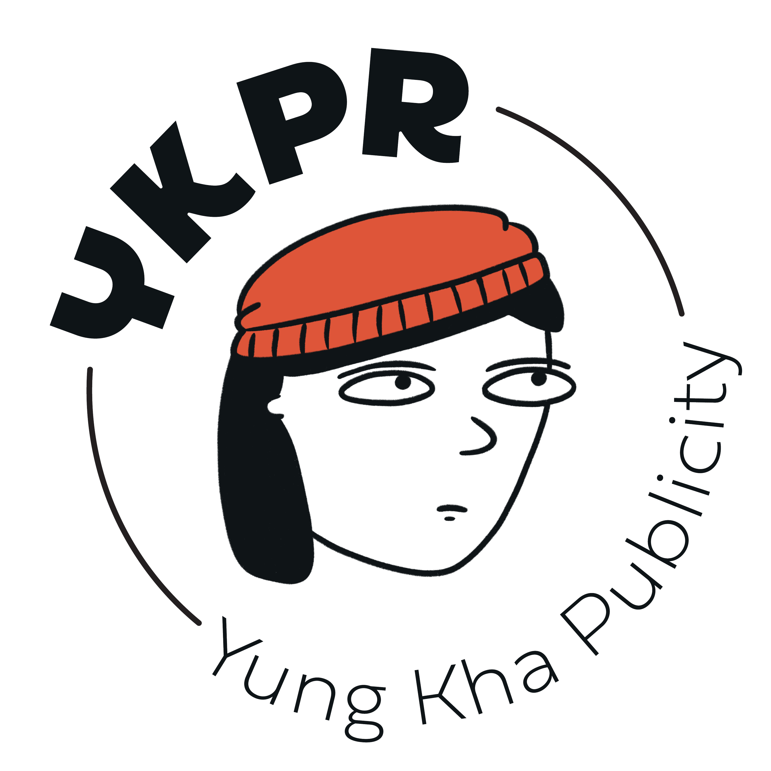 A stylized logo with the text 'Y3HAPPY' arching over an illustrated face of a person wearing glasses, a beanie, and having shoulder-length hair. The words 'Yung Kha Publicity' are written underneath.