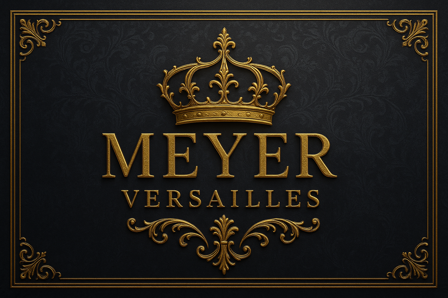 Logo doré avec une couronne au-dessus et le texte "Meyer Versailles" sur fond noir.