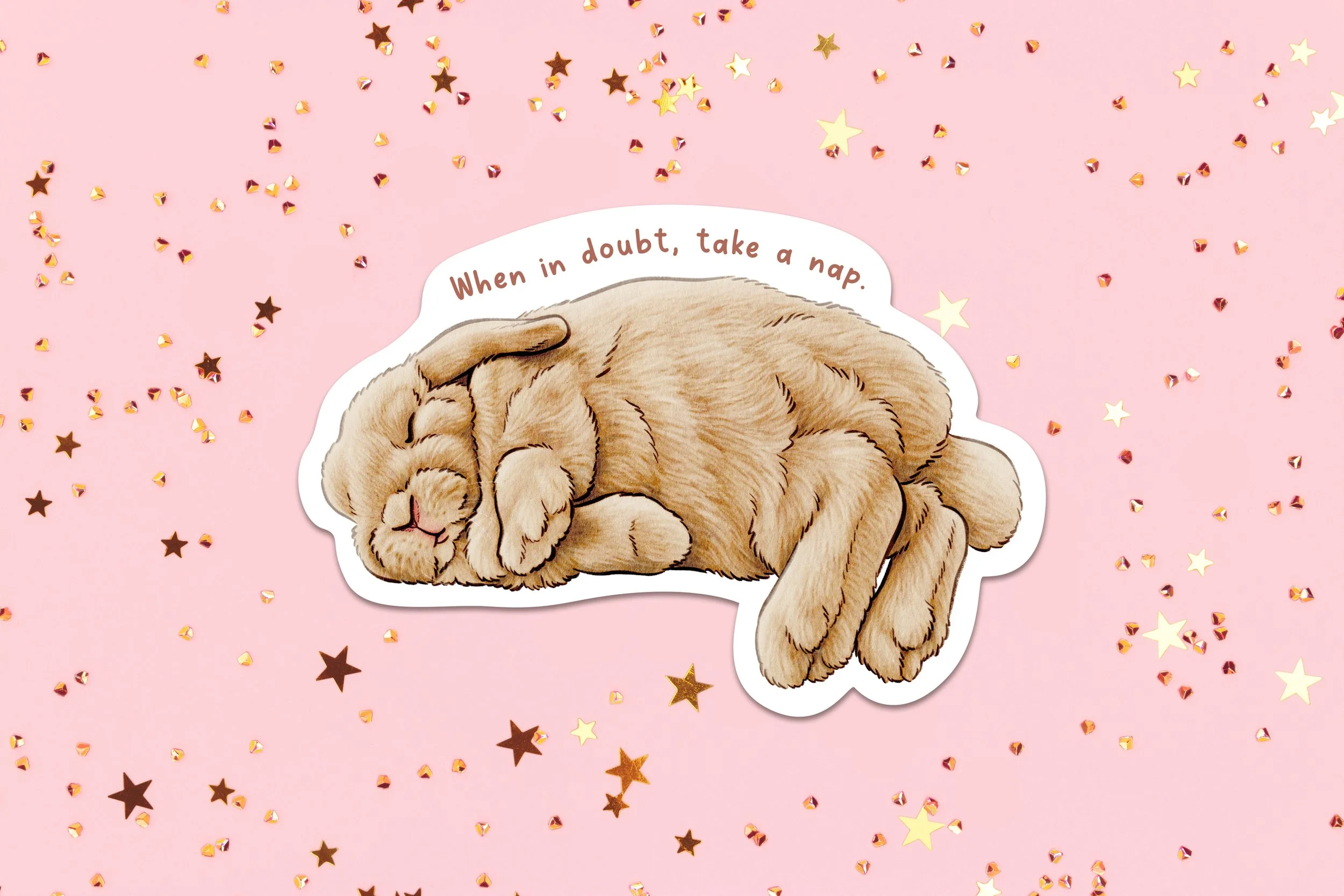 Bunny Sticker “When in doubt take a nap” | 2.2 x 2.5 inches