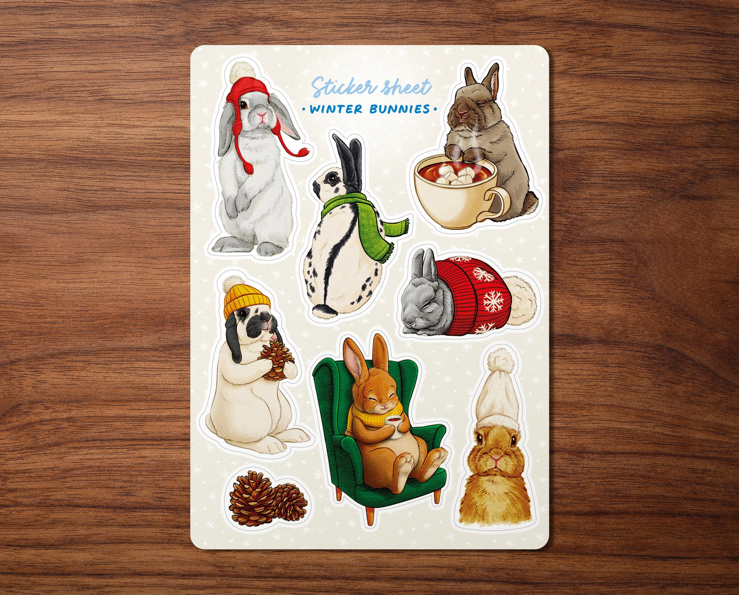 Christmas Sticker Sheet "Winter Bunnies" | 10 x 21cm