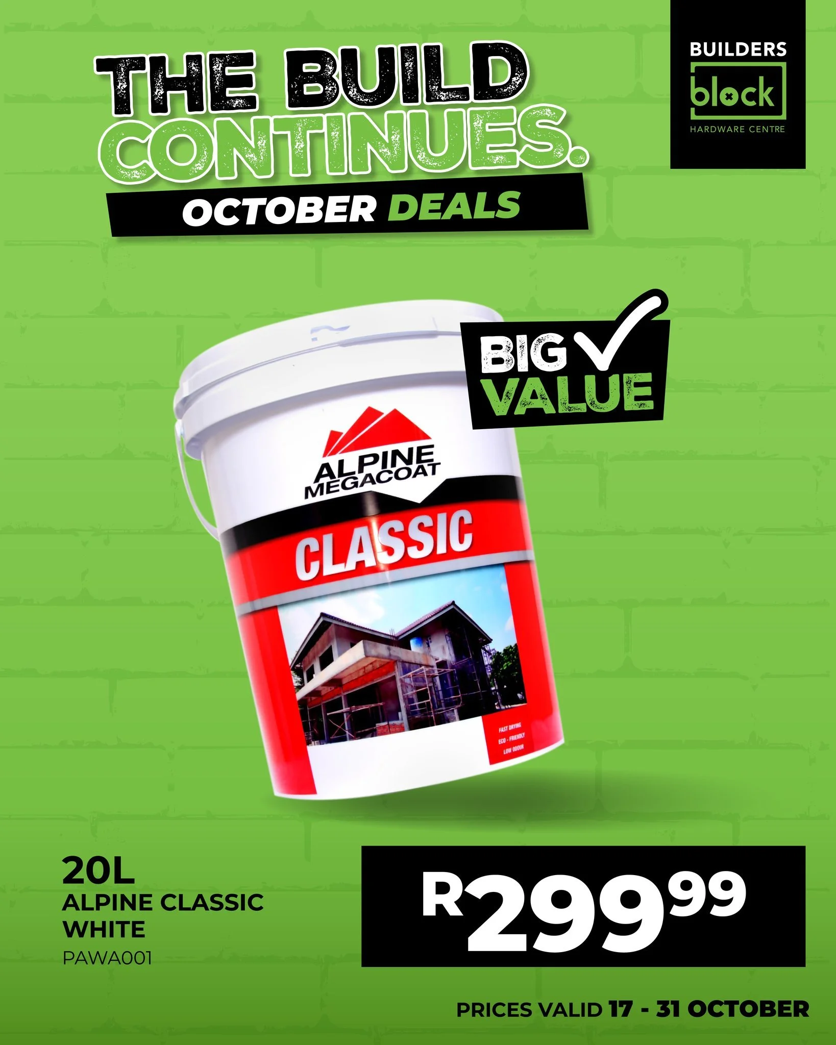 BRING THE BUILD TO LIFE! 🎨💚
The final coat changes absolutely everything. We are slashing prices across our premium paint ranges so you can protect your walls and perfect your finish. From heavy-duty roof coats to smooth interior finishes, swipe th