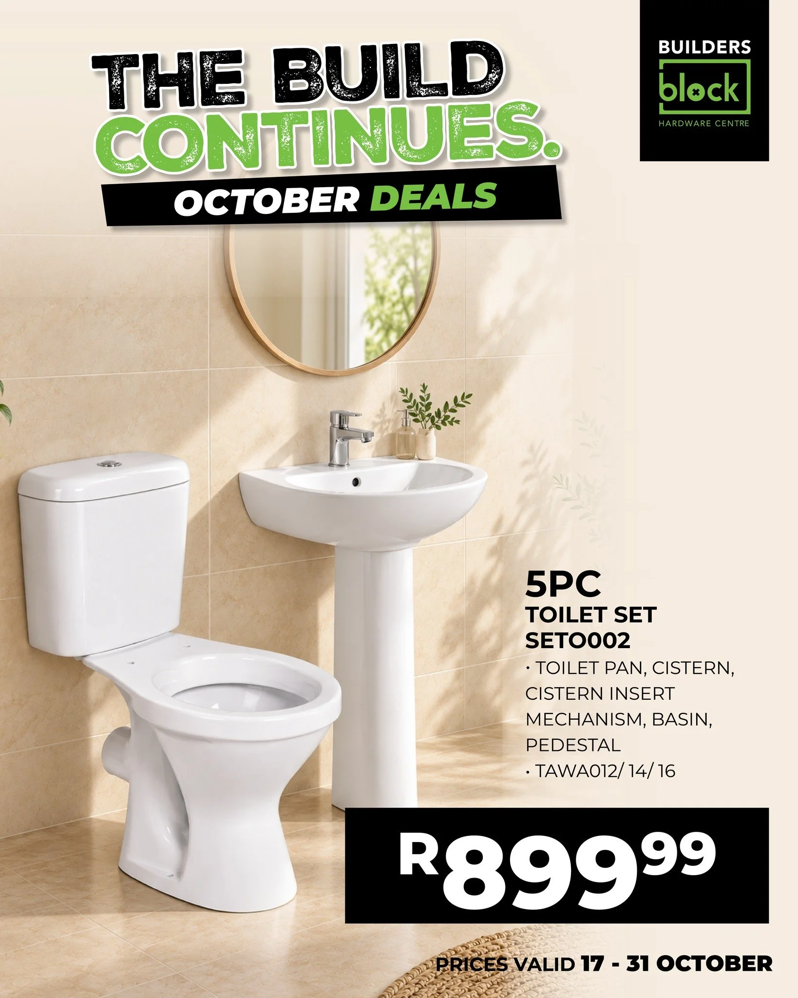 UPGRADE YOUR SPACE!
 🛁💚 A premium build deserves a premium bathroom finish. Swipe through to catch our latest deals on bathroom fixtures, tubs, and accessories to give your space that clean, modern look. 
Top-tier quality, backed by unbeatable comm