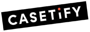 Caseify logo with black background and white text