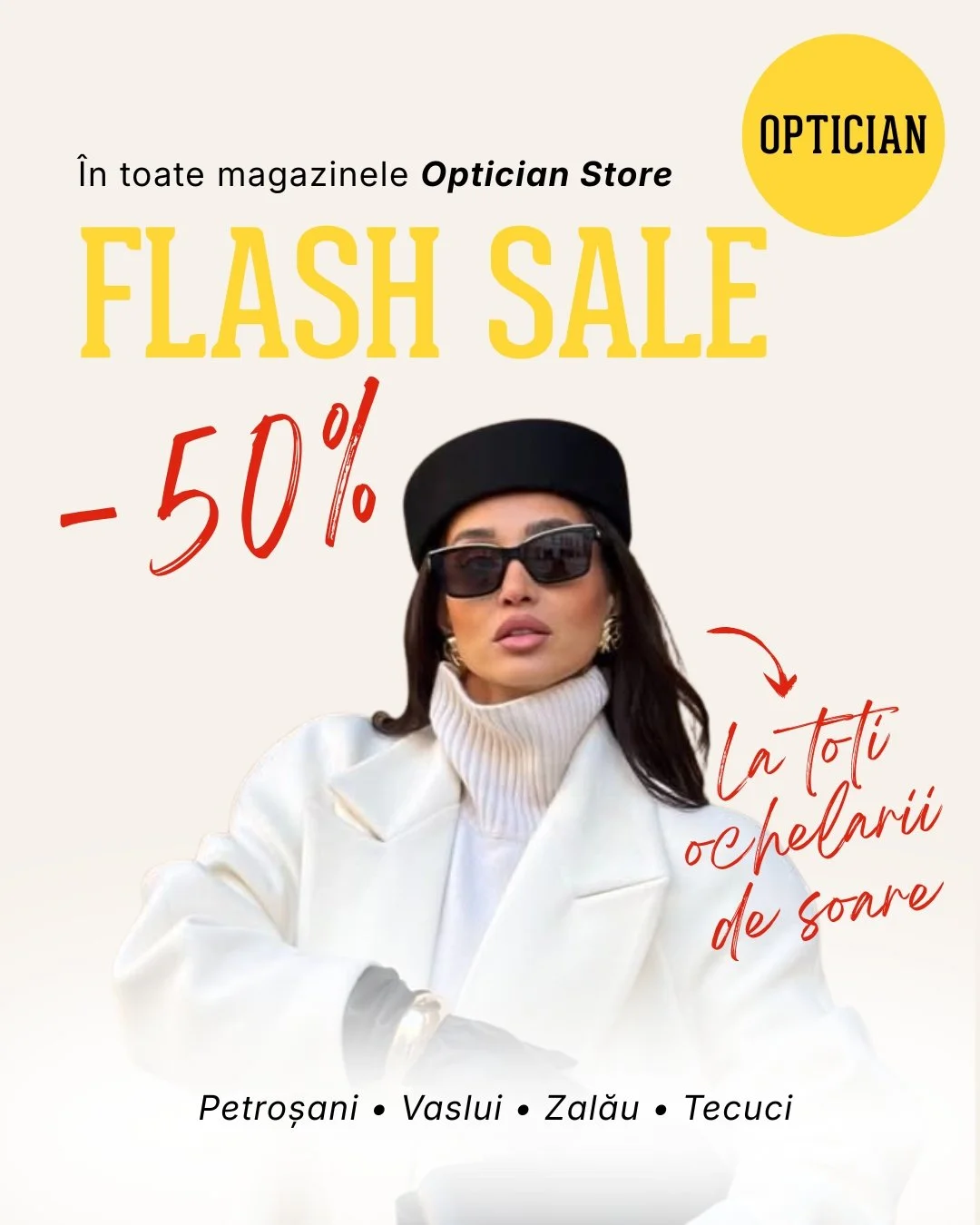 50% reducere la ochelari de soare în toate locațiile Optician Store
