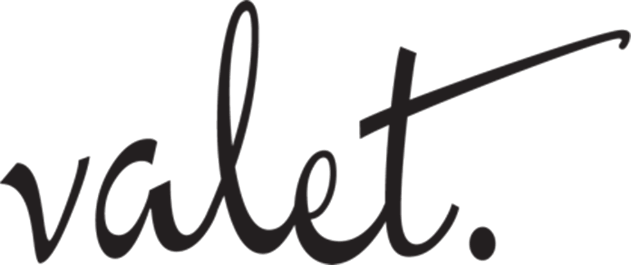 Close-up of black text that reads, "valet." on a white background.
