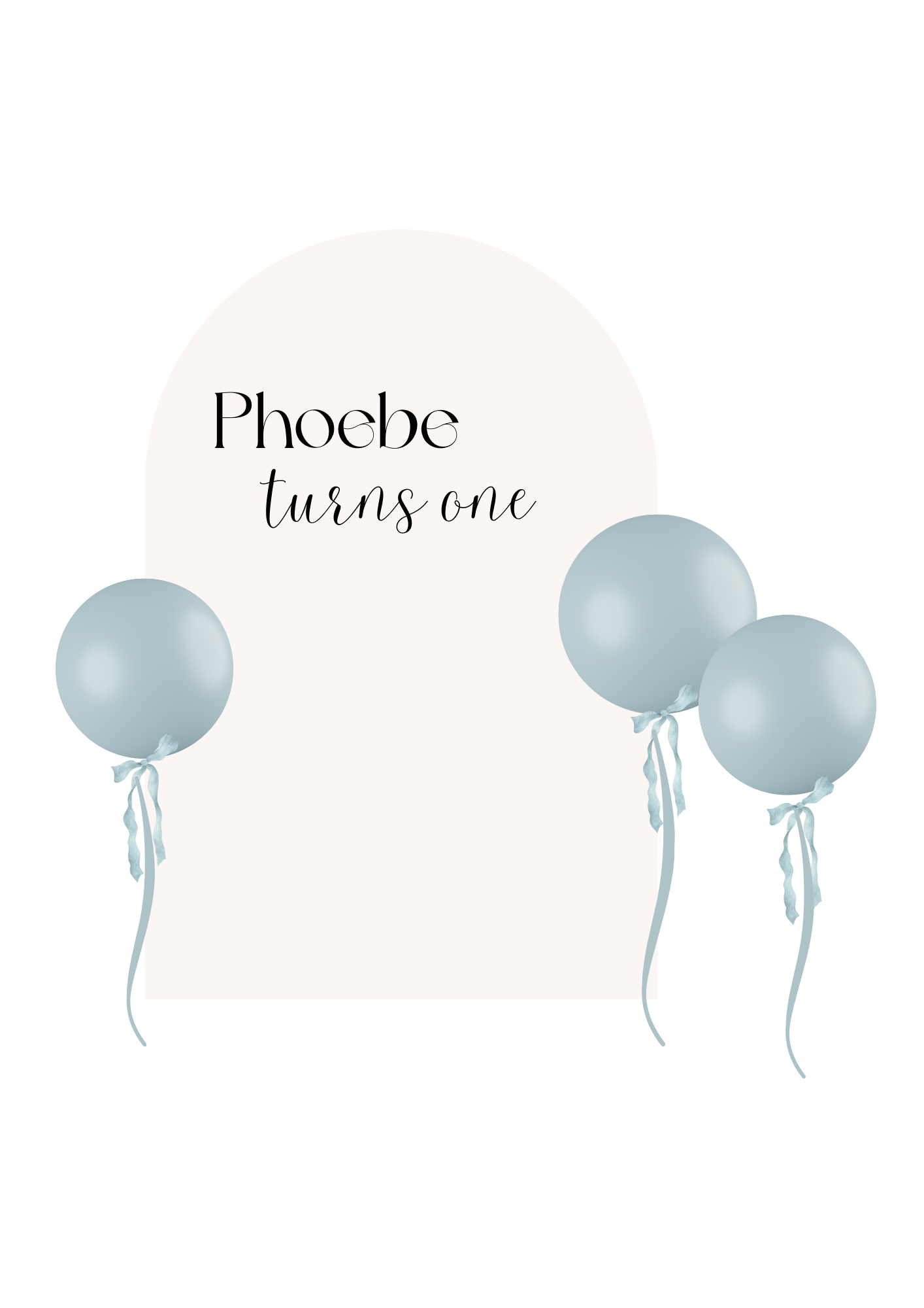 First birthday photo backdrop, single timber arch, custom writing and large helium balloons