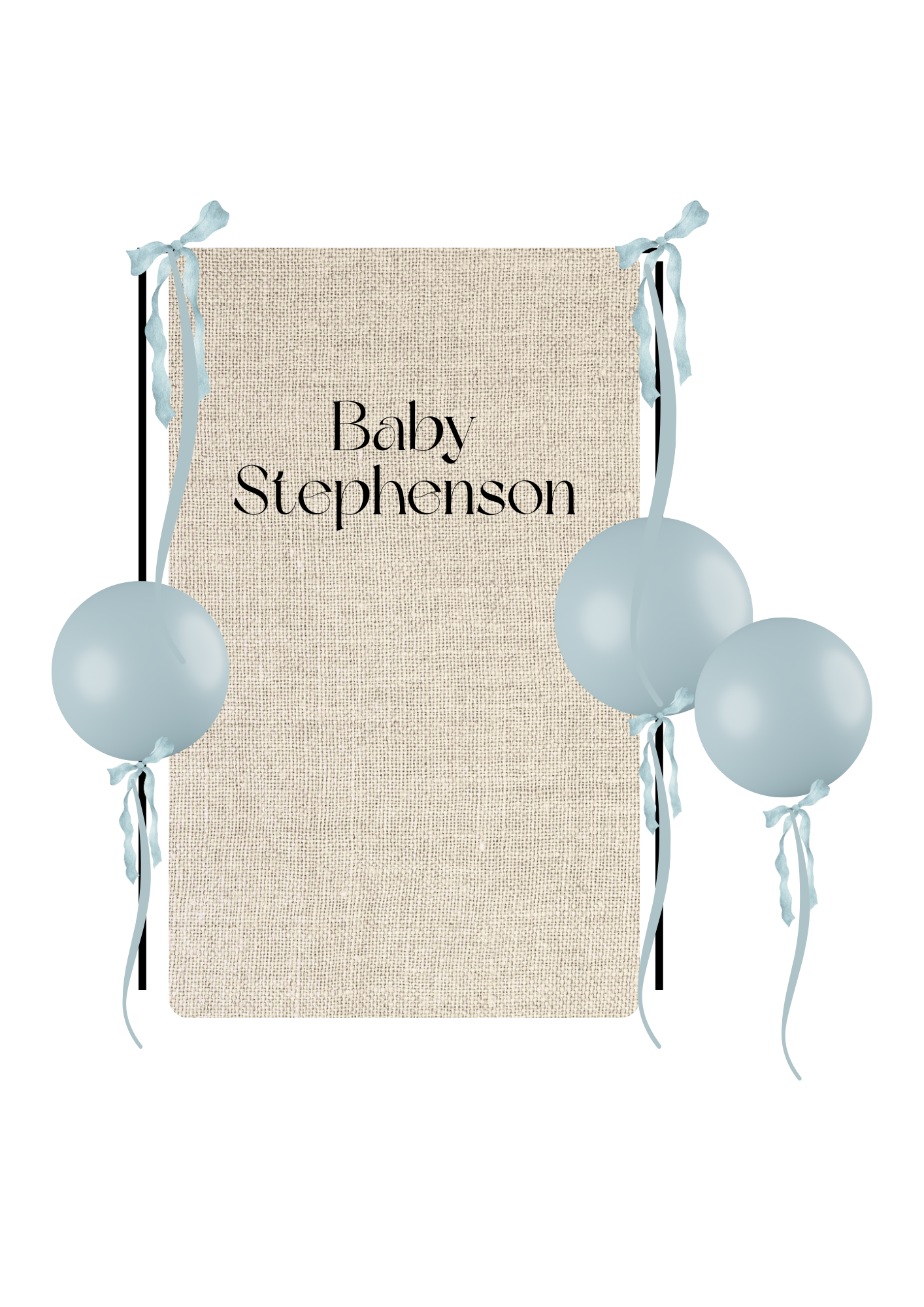 Baby shower set up package with a linen sign and helium balloons