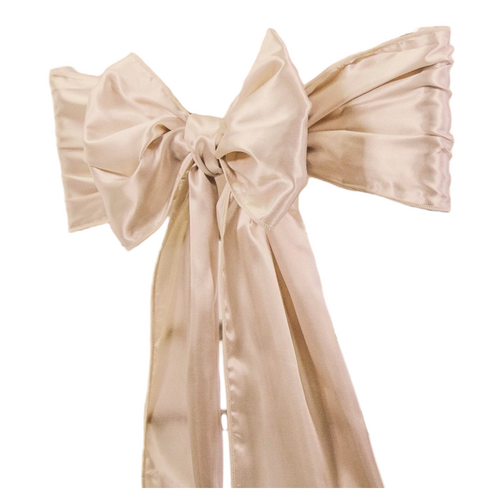 A cream-colored satin bow tied around a ribbon.