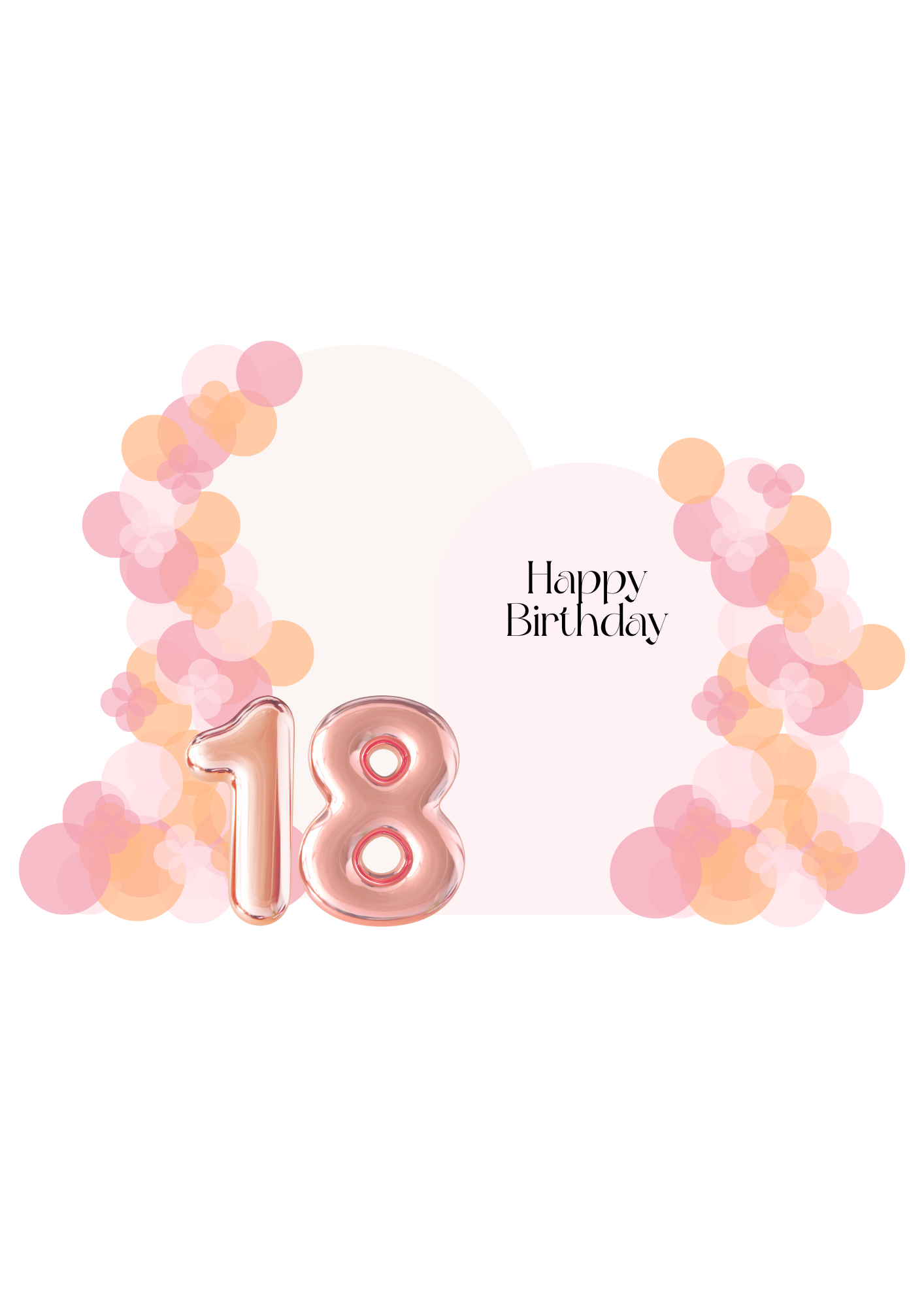 Large party backdrop with double arch backdrop, Double balloon garland, foil '18' balloons and custom vinyl writing.