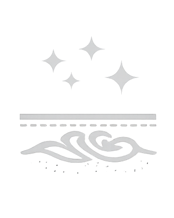 Design featuring stars, a stylized wave, and decorative elements in a monochrome color scheme.