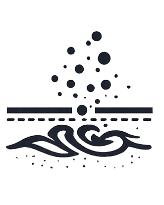 A graphic illustration of a swimmer in water with splashes and bubbles.