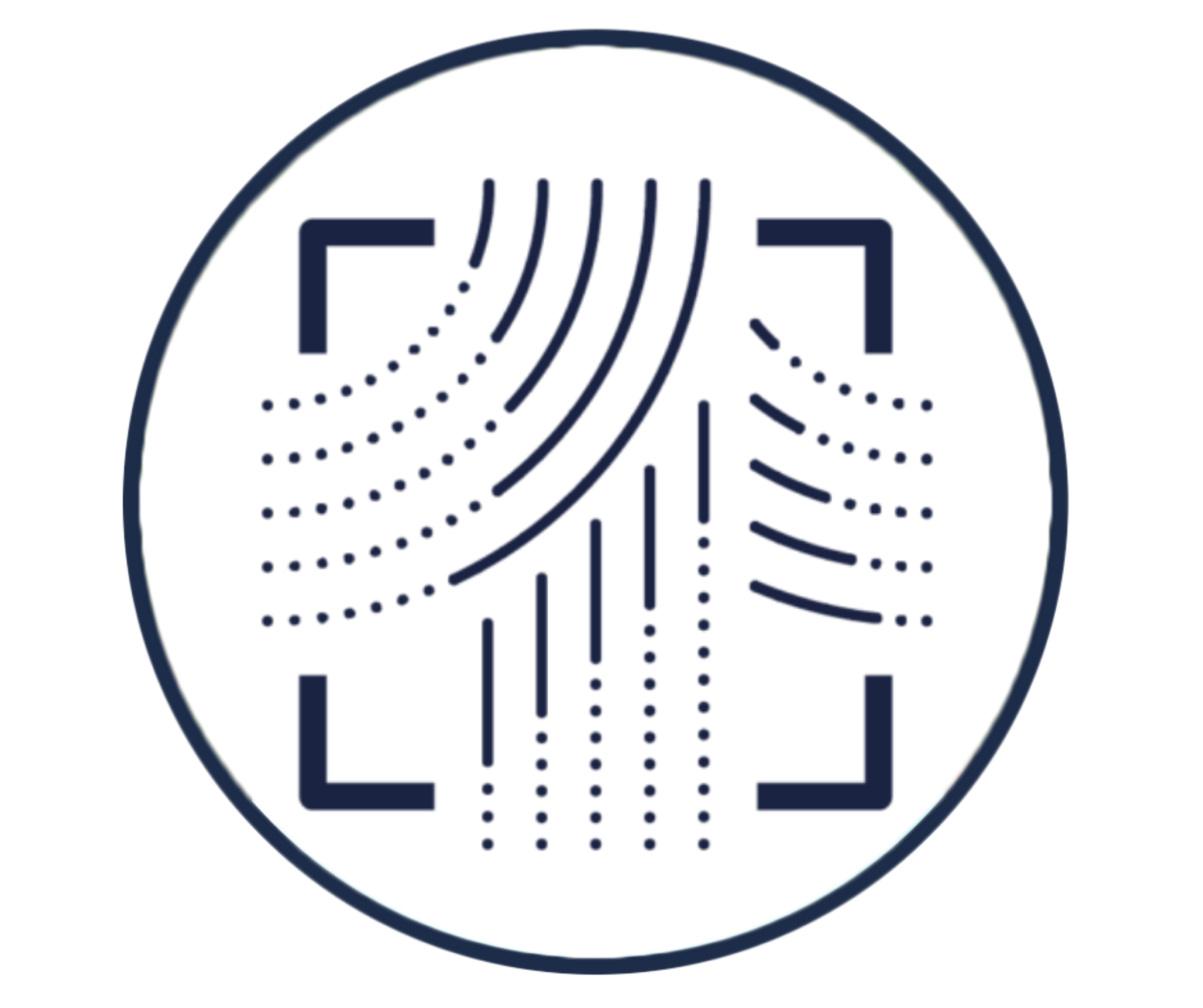 Close-up of a digital logo or symbol resembling a circuit board design with a circular border and a blue and purple color scheme for Moving from Fixer to Facilitator course.