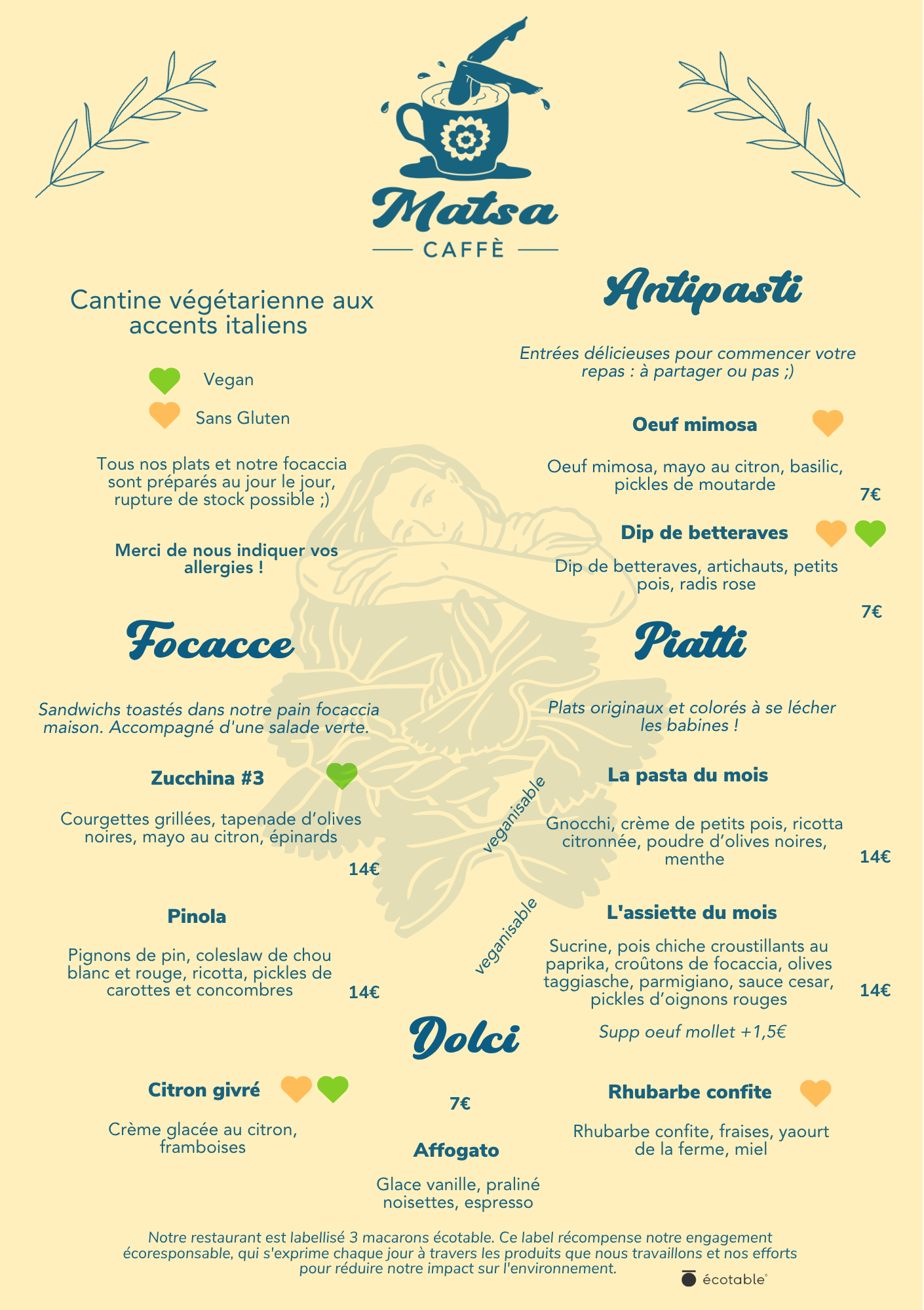 menu mai focaccia pasta