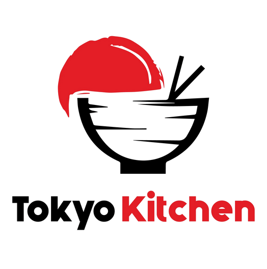 Logo of Tokyo Kitchen featuring a bowl with chopsticks and a red lid, with the text 'Tokyo Kitchen' underneath.