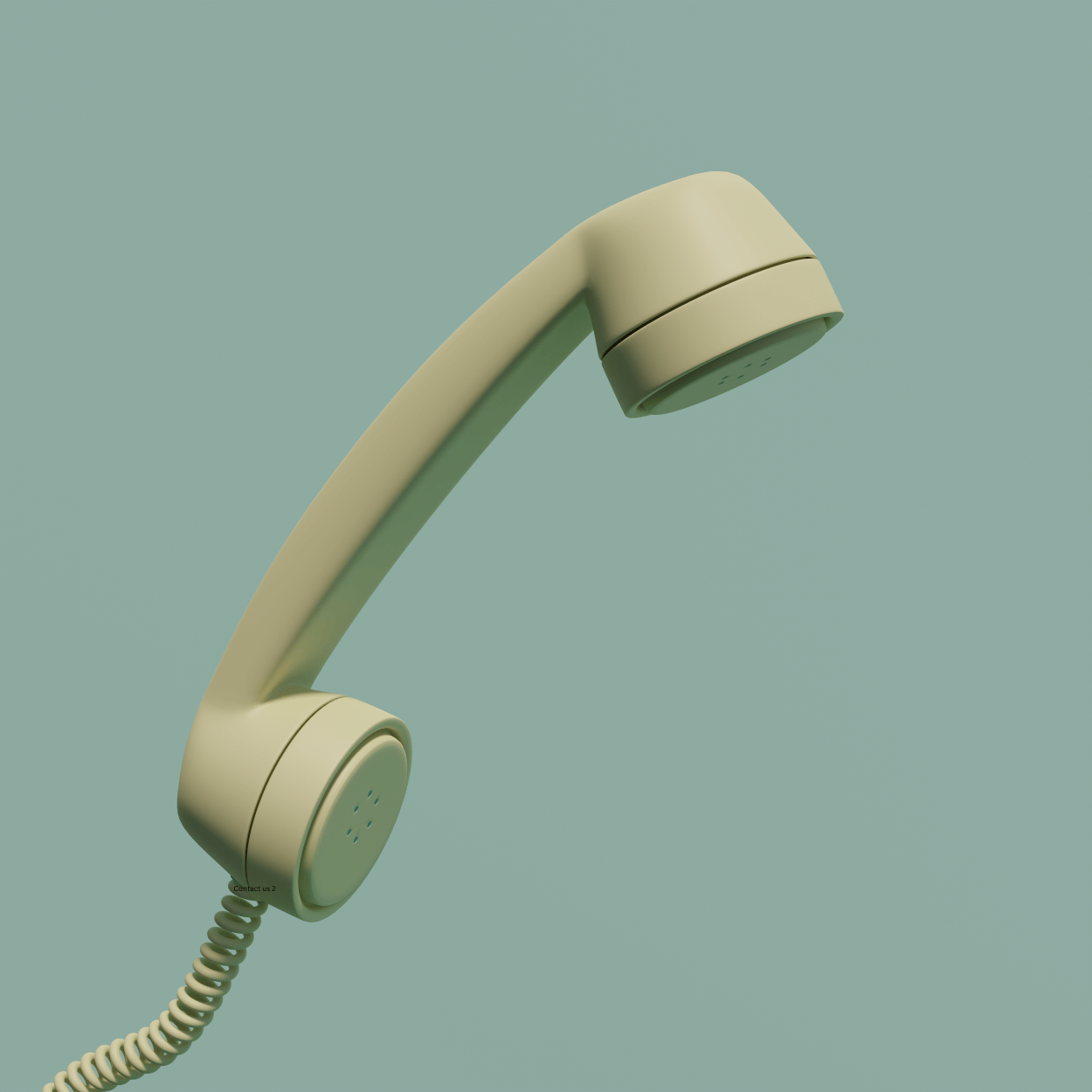 A vintage beige rotary phone handset hanging against a plain green background.