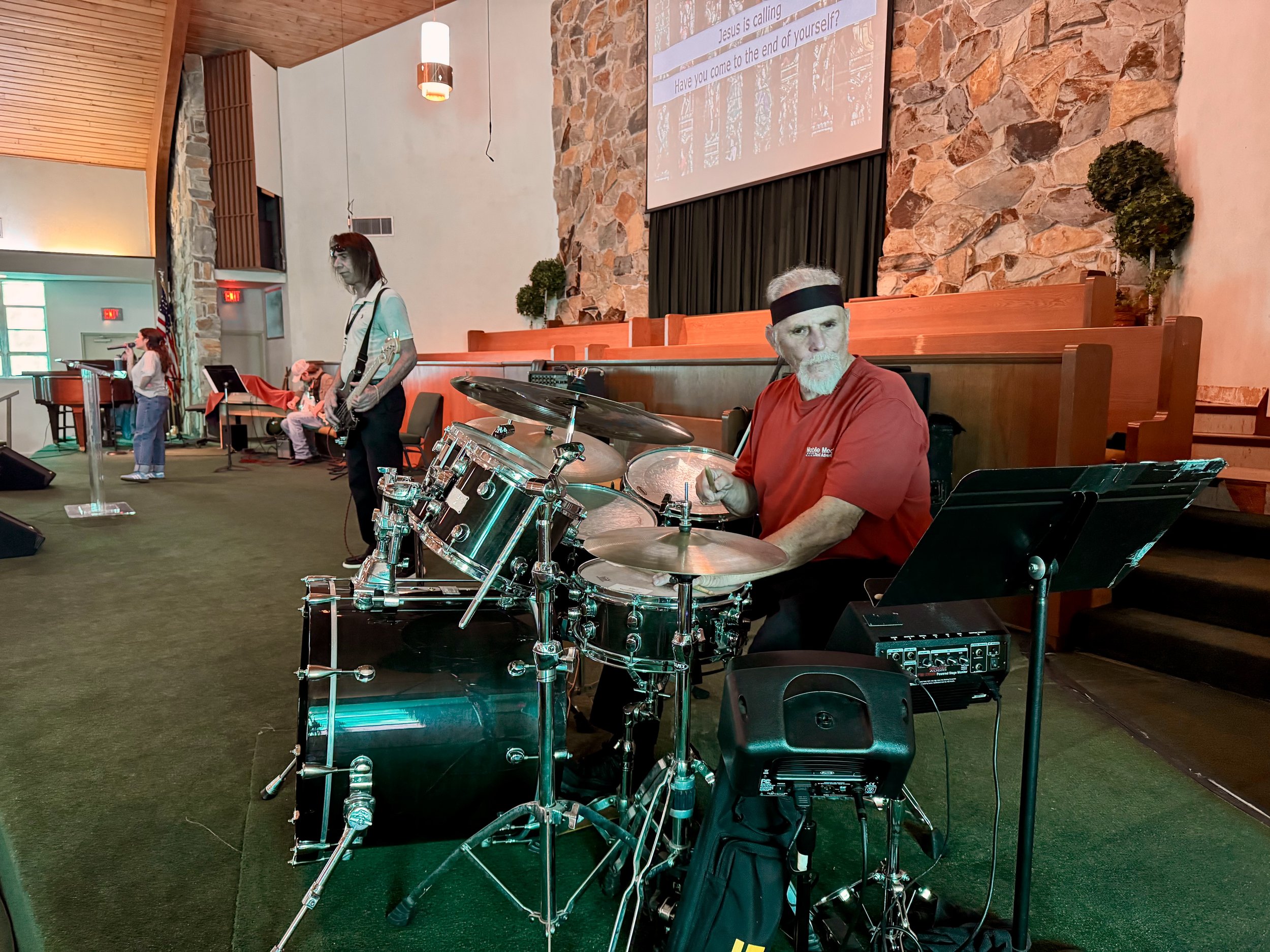 Drummer in the worship team serving at Belvedere Church in West Palm Beach - part of Baptist churches