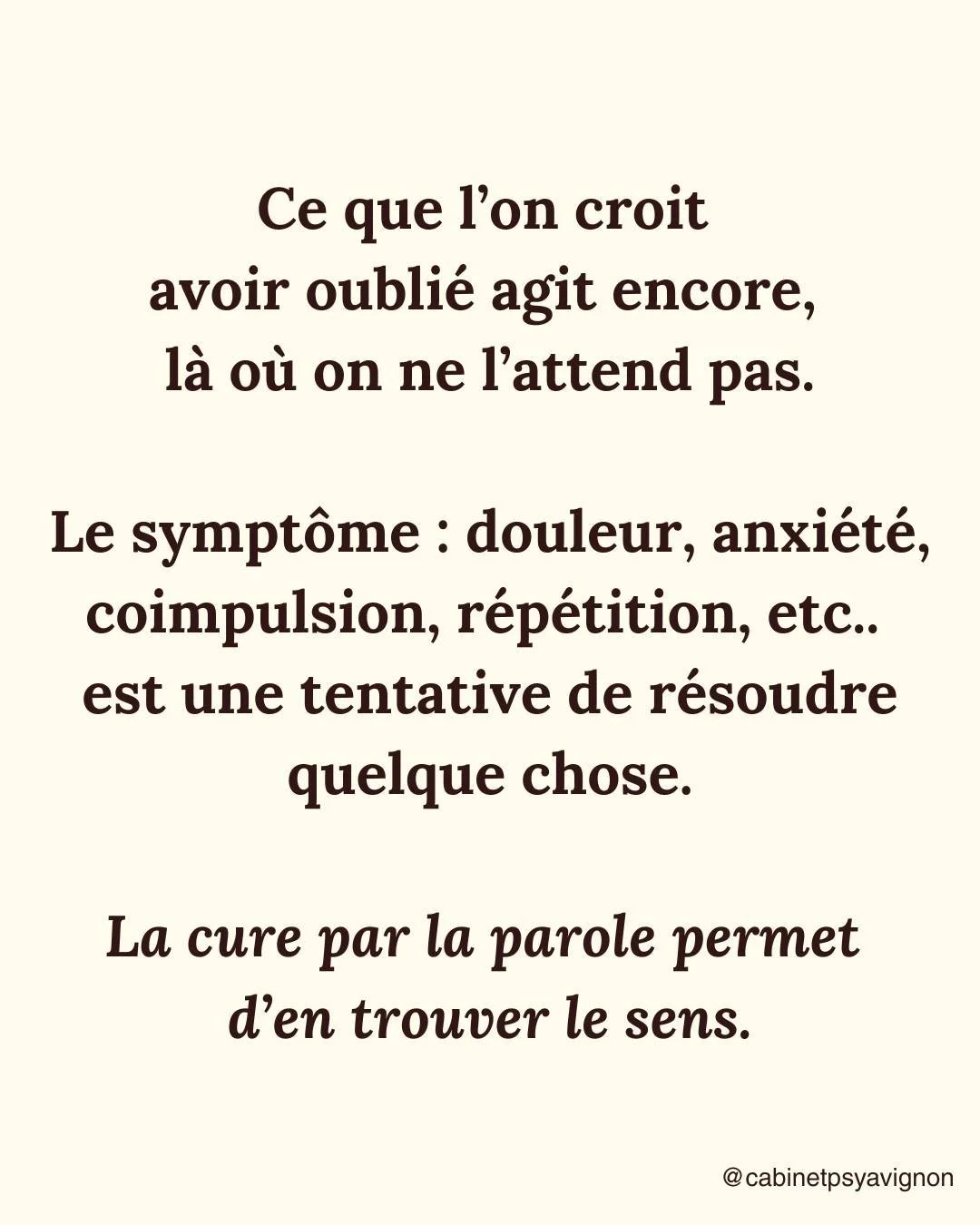 Ce qui n&rsquo;a pas &eacute;t&eacute; &eacute;labor&eacute; ne dispara&icirc;t pas.
Il se d&eacute;place, insiste, se transforme&hellip;

Jusqu&rsquo;&agrave; appara&icirc;tre l&agrave; o&ugrave; on ne l&rsquo;attend pas :
dans le corps, dans l&rsqu