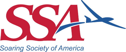 The SSA logo with bold red letters and a stylized blue airplane crossing through the letters, along with the text 'Soaring Society of America' beneath.