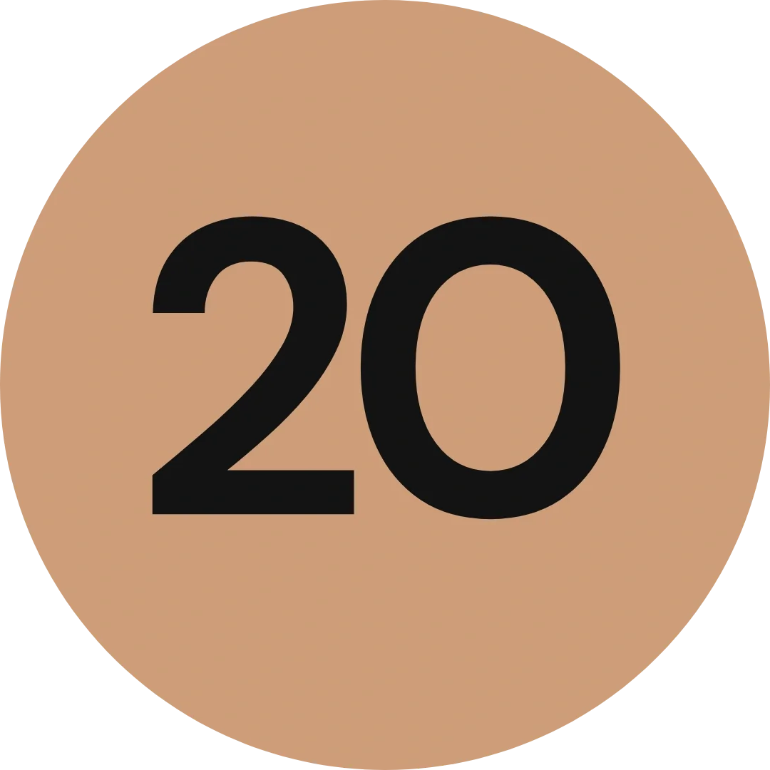 Segnale di limite di velocità di 20 km/h in un cerchio color sabbia con numeri neri.