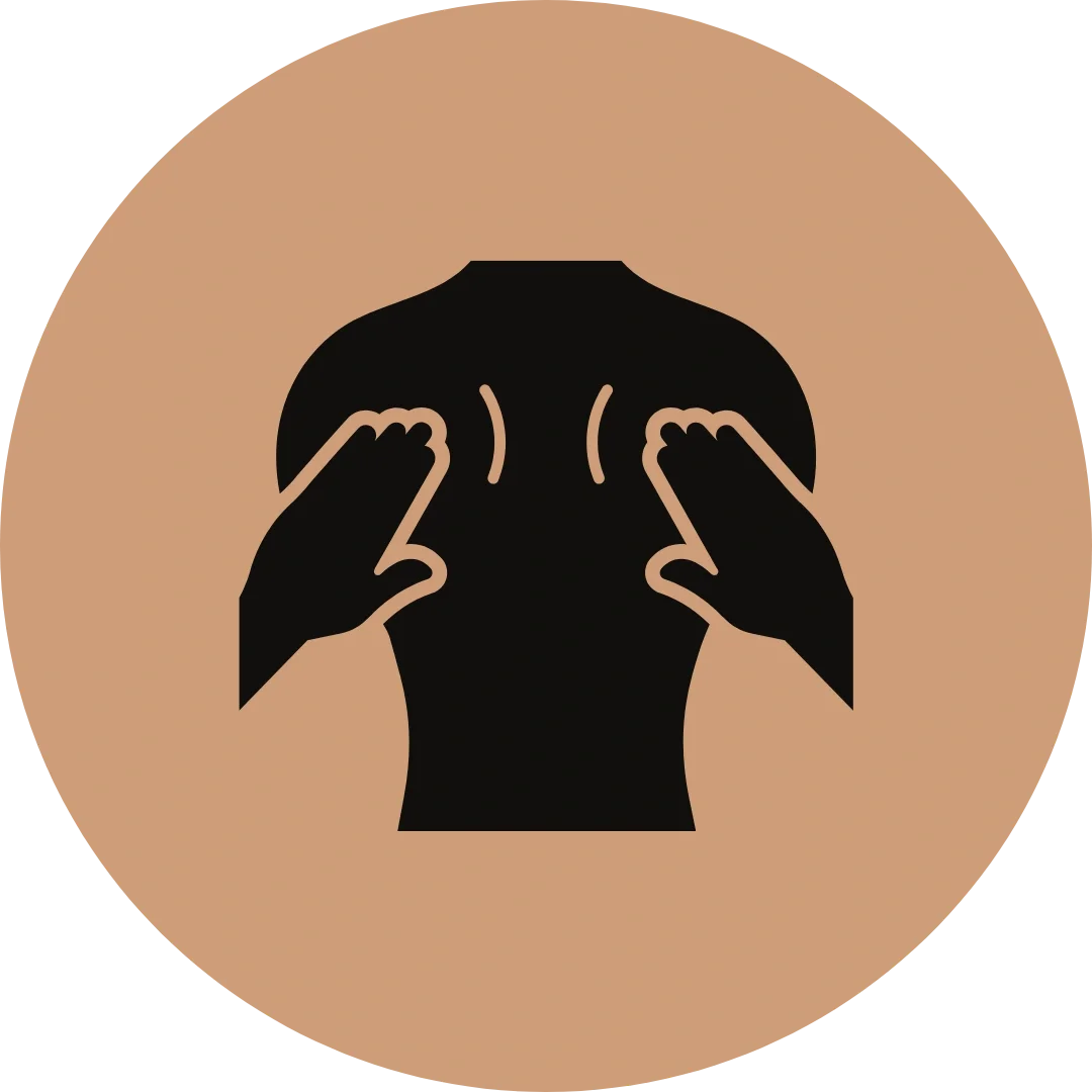 Icona di una persona che si massaggia la schiena con entrambe le mani.