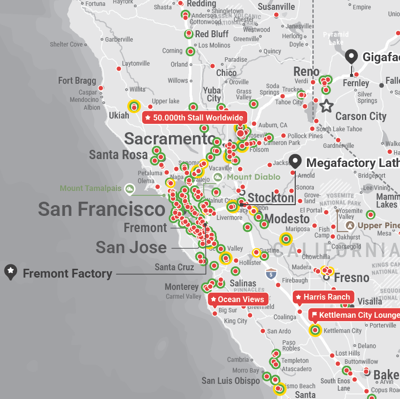 Gedetailleerde US wegenkaart voor EV's