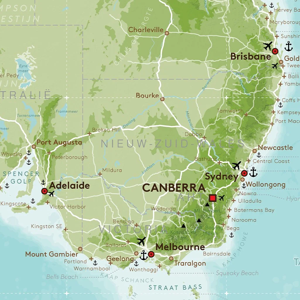 Topografische kaart van Australië