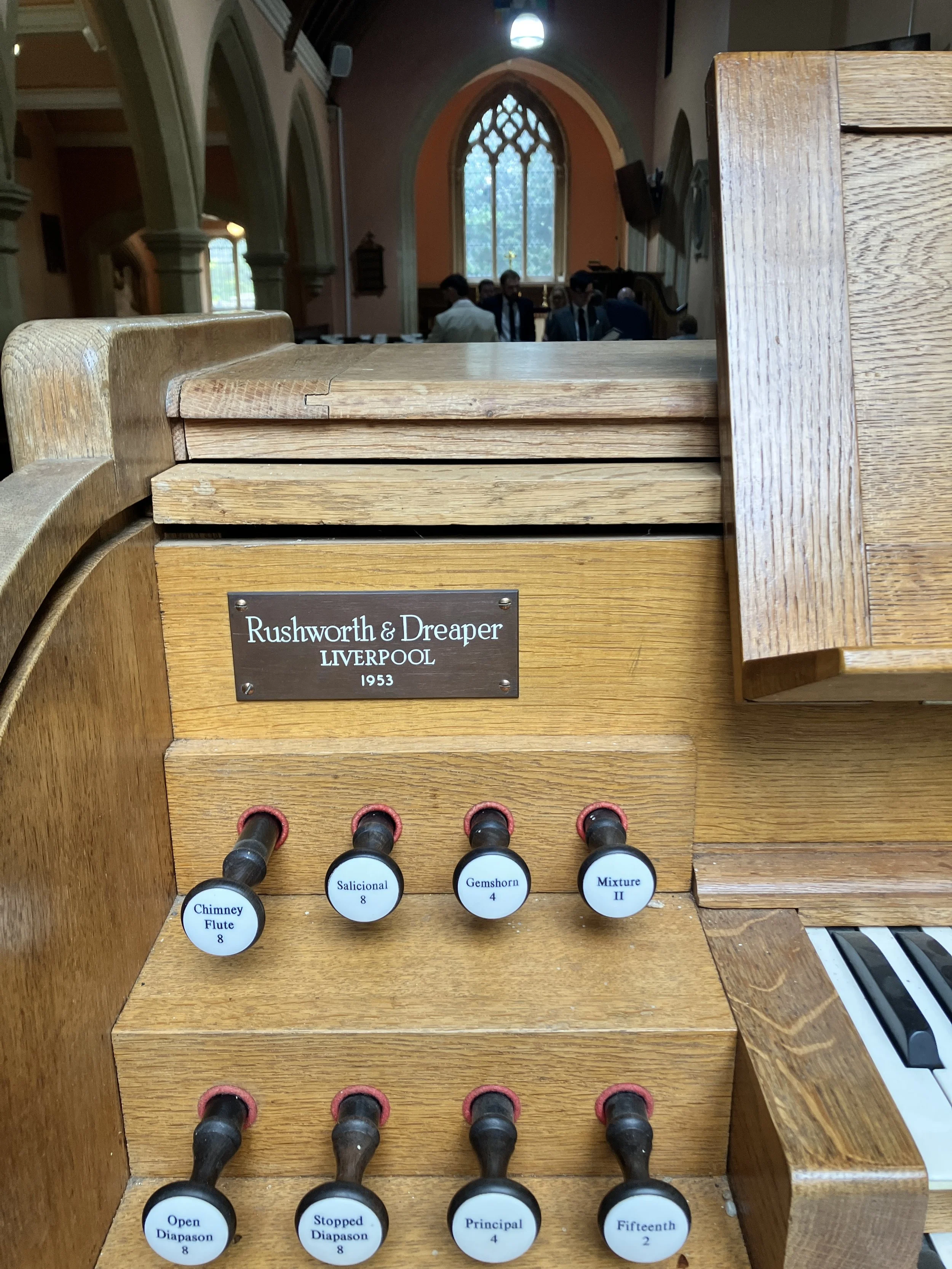 The organ stops at Westonbirt School Chapel in Gloucestershire played by organist Ben Humphries
