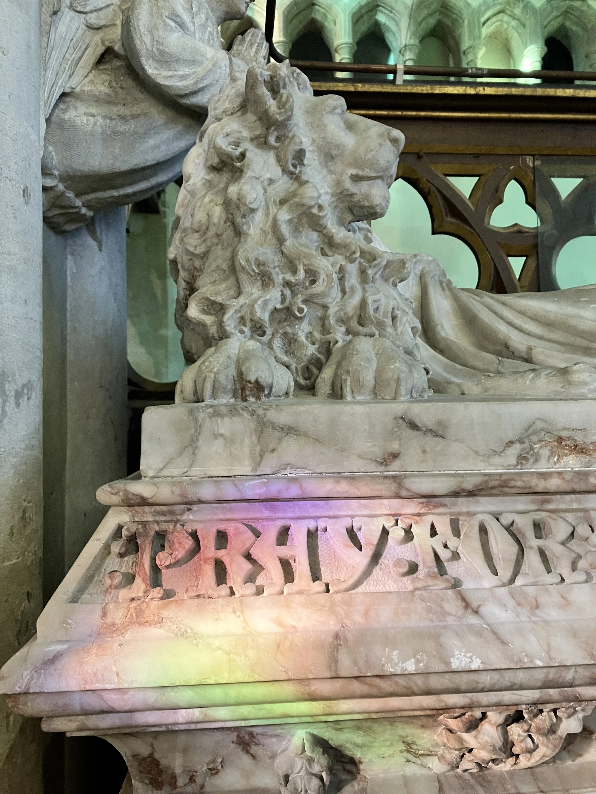 Lovely sunlight during the funeral service near Stroud, the Priory Church of the Annunciation in South Woodchester where organist Ben Humphries is playing the organ.