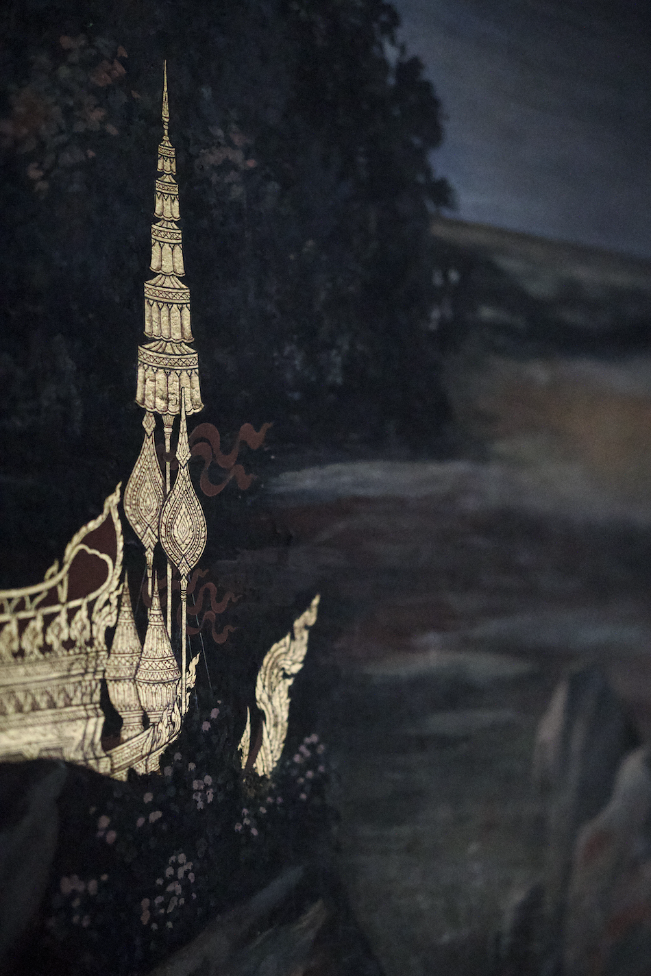 Traditional Thai wall art using gold gilding technique - guiding path to timeless nano brow design.