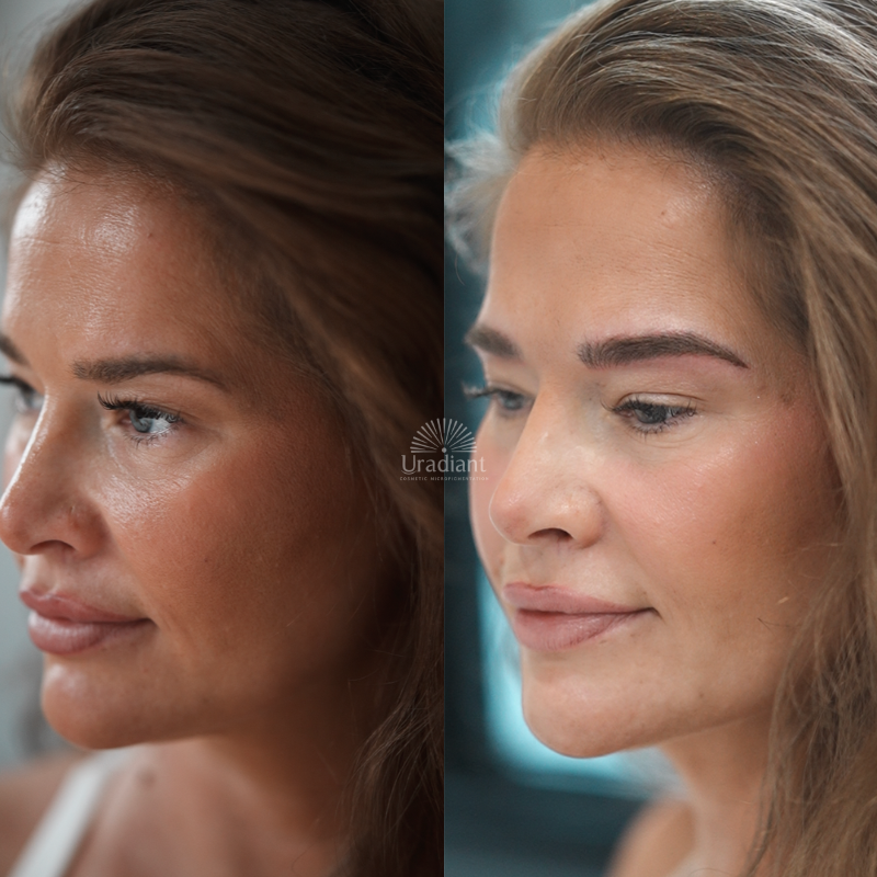 The art of undetectable machine hairstroke nano brows at URADIANT best cosmetic tattoo studio in Sydney