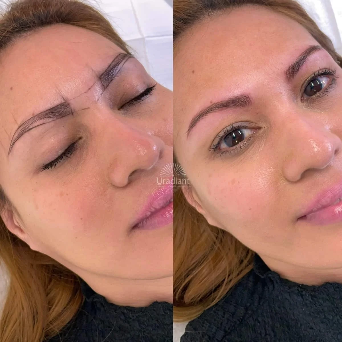 Western thin and arched nano brow client in custom brunette pigment