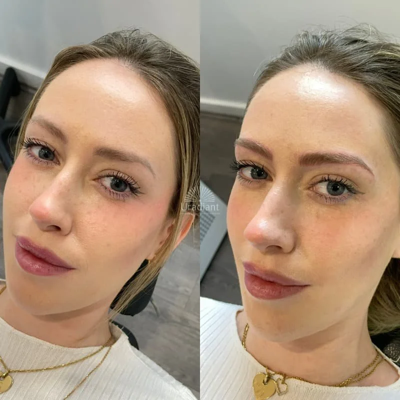 Elegant custom pigment and natural nano brows at URADIANT Sydney, best Sydney cosmetic tattoo studio.