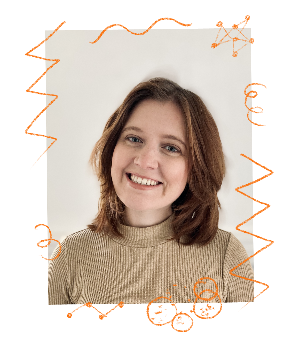 headshot of Celie founder Chloe, wearing beige turtleneck with bob haircut