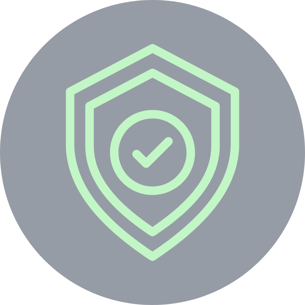 A shield icon with a checkmark inside, representing security or protection.