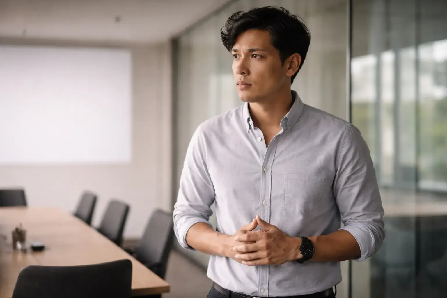 Business Mann in einem Meeting Raum vor einer Präsentation