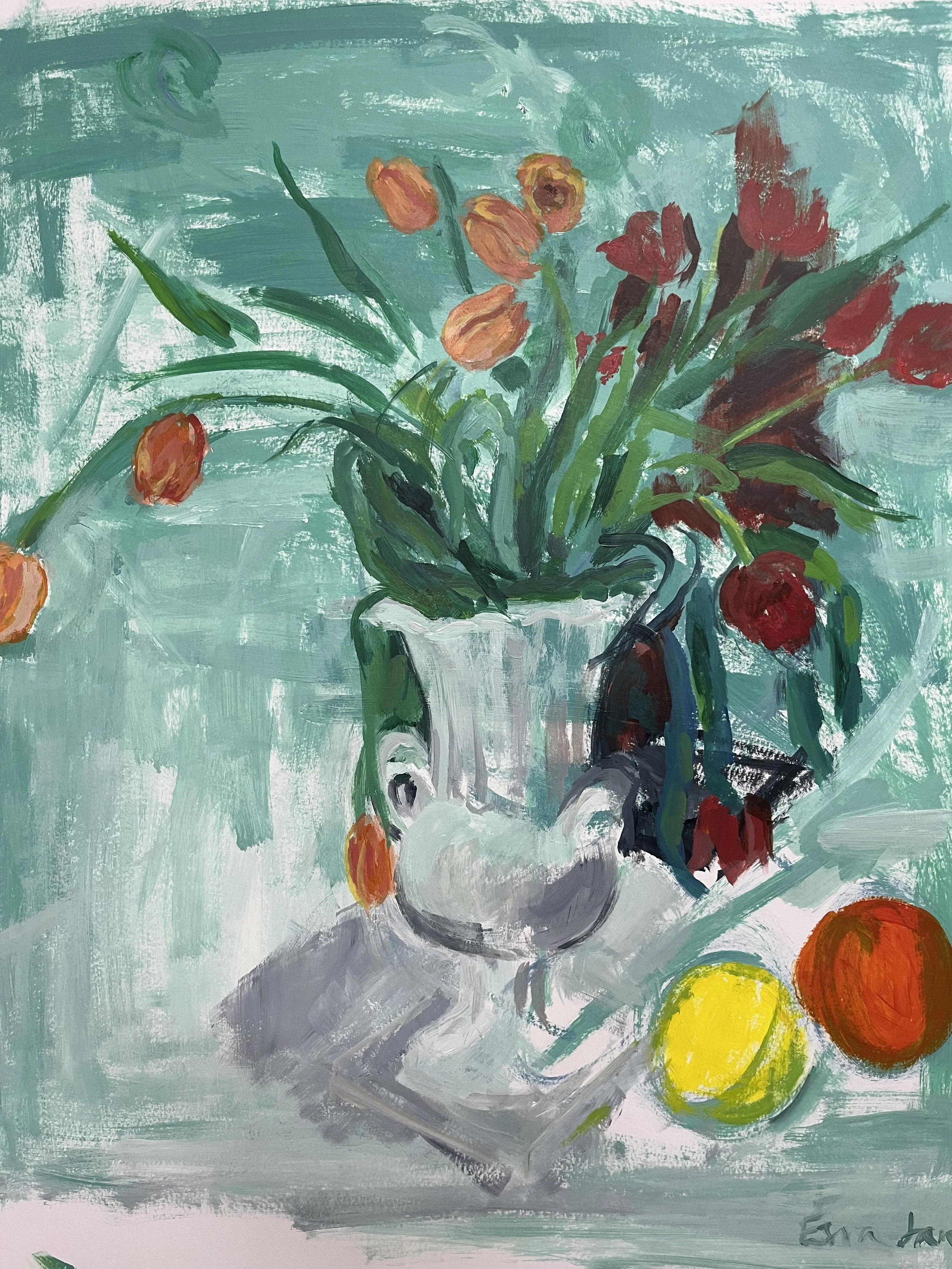Vase of Tulips and Fruit