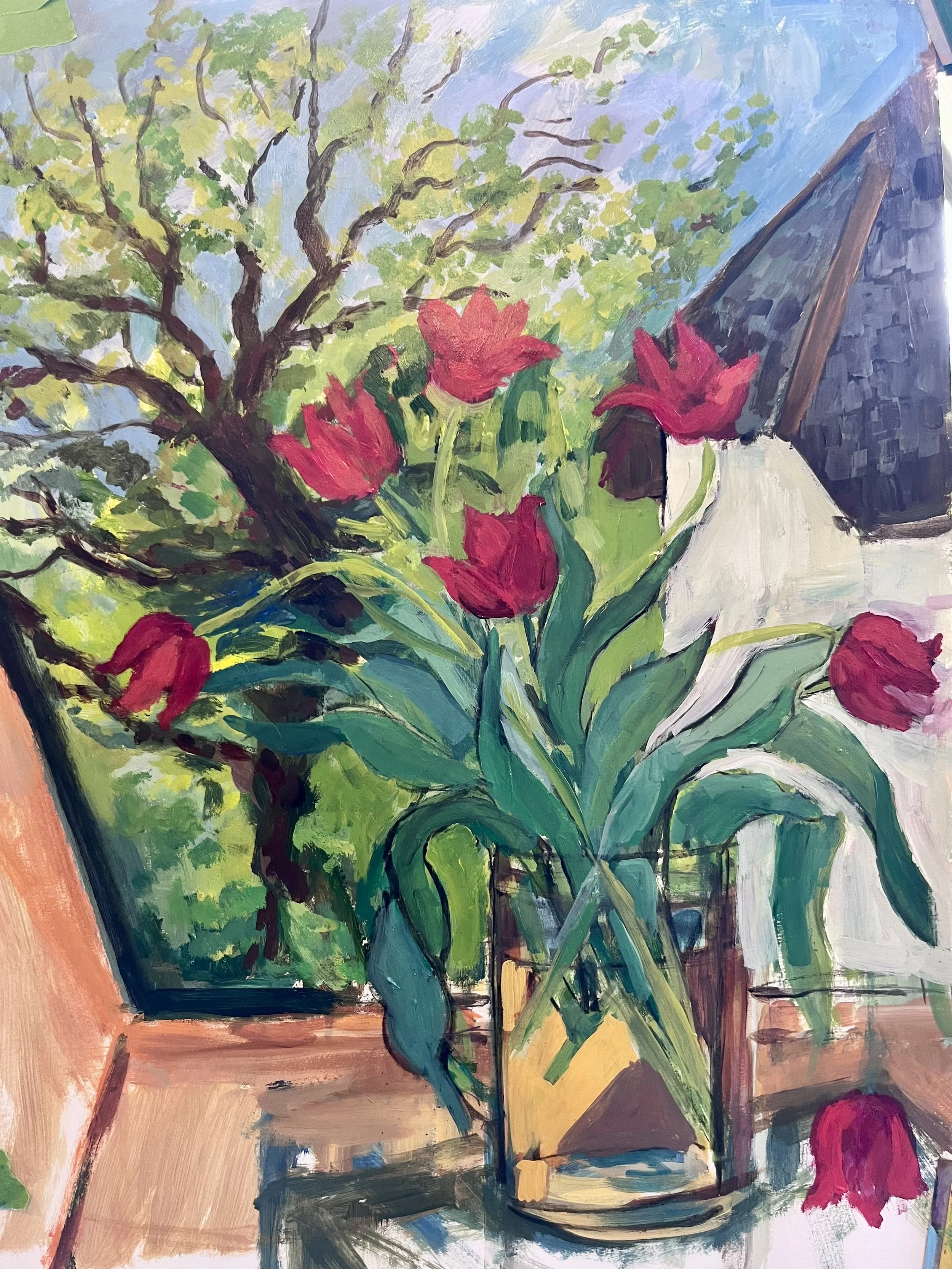 Vase of Tulips in the Window