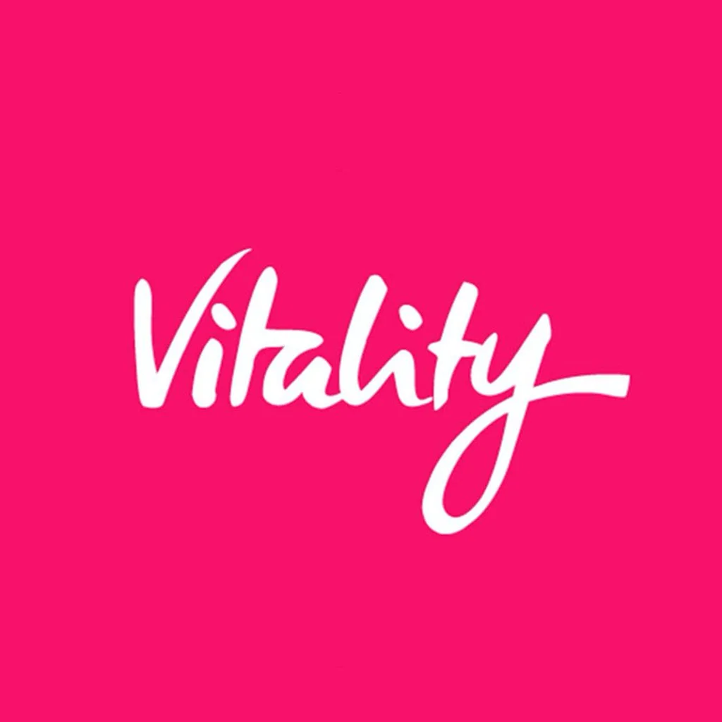 Pink background with the word 'Vitality' written in white, cursive font.