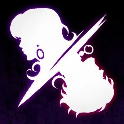 Silhouettes of two girls with pigtails and earrings, separated by a lightning bolt, against a dark background.