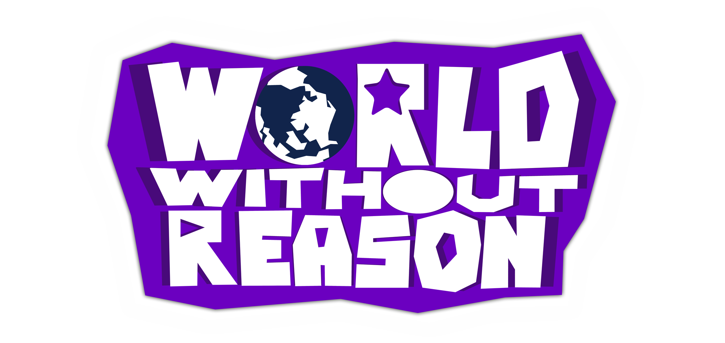 Colorful logo with purple, white, and black text reading "World Without Reason" and an illustration of the earth with a star