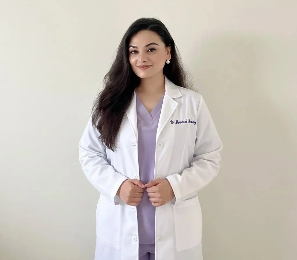 Dr. Roshini Manay, medical aesthetic doctor at Nouvelage, specializing in evidence-based facial and aesthetic treatments.