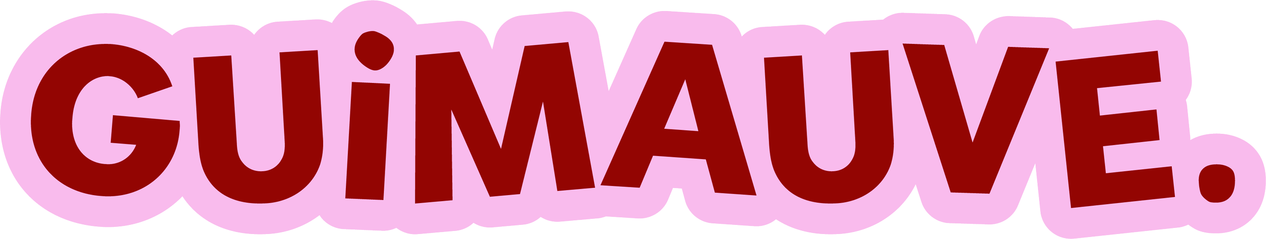 Texte en gros caractères rouges sur fond rose disant "GUMMAUE".
