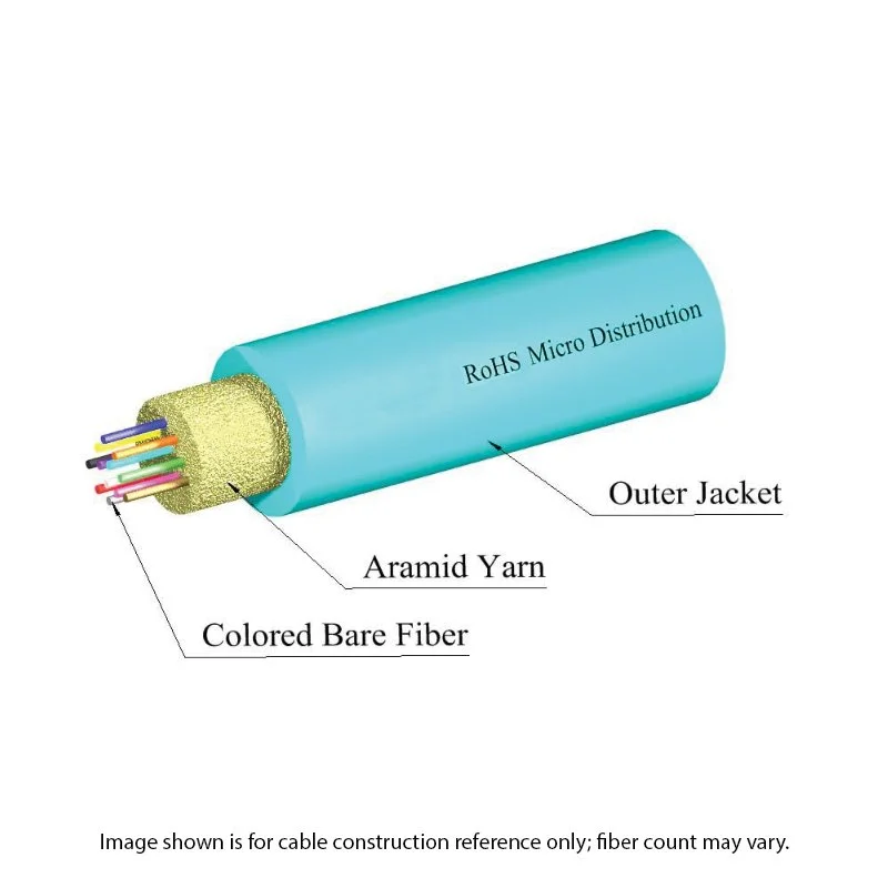 Micro-Distribution Fiber Optic Cable, 48 Fiber, Singlemode, Plenum, Aqua | plus Corning SMF-28 Ultra Fiber