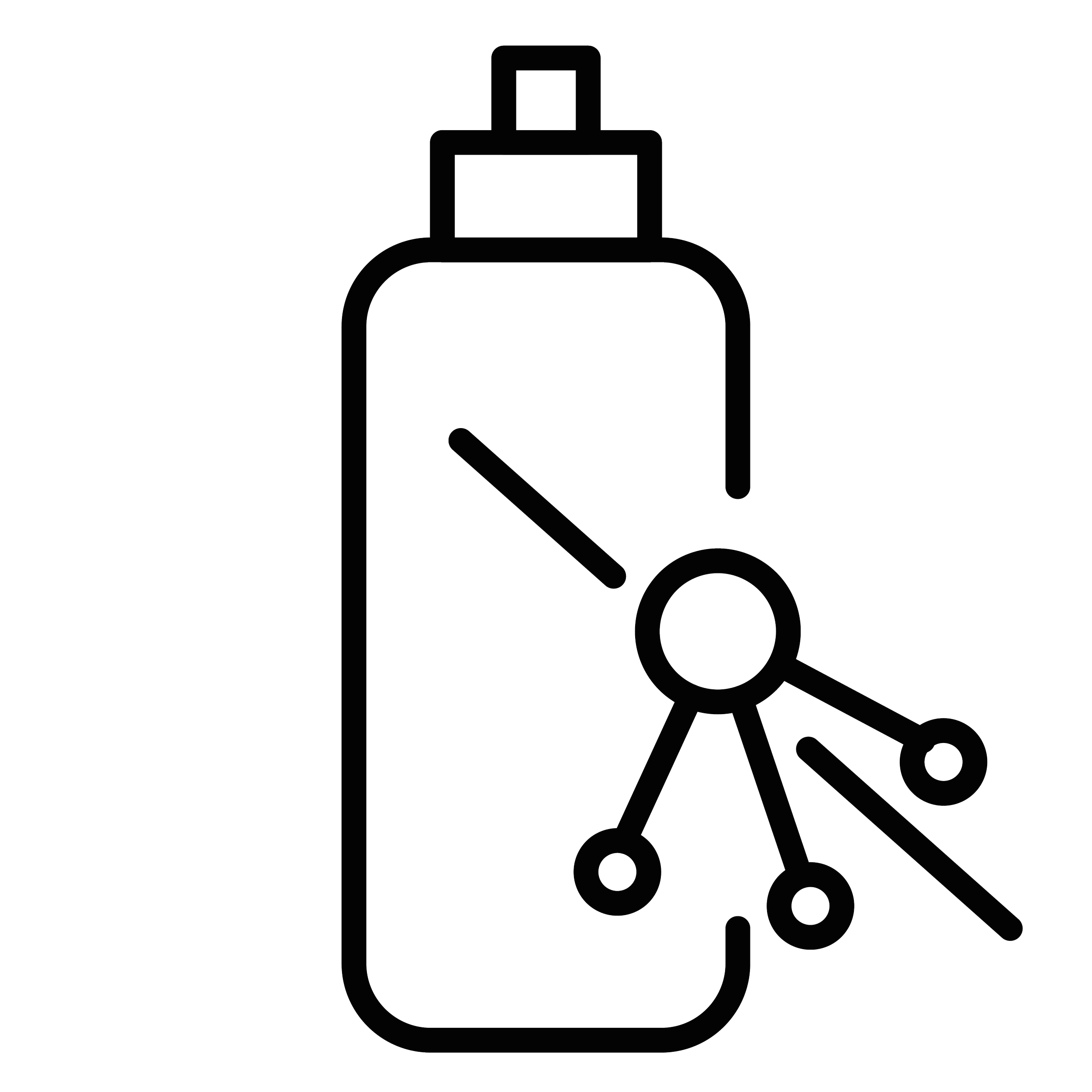 Linea di un flacone di spray con un'icona stilizzata di microrganismi o virus.