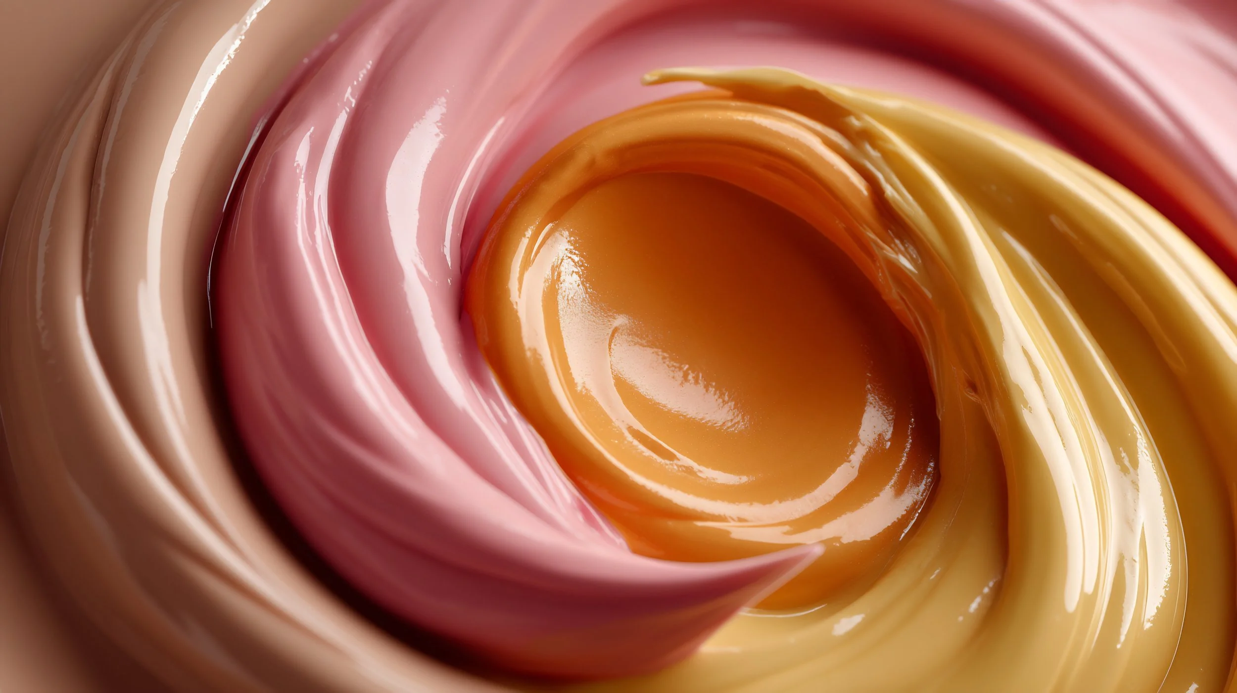 Close-up di diversi gusti di caramelle arrotolate in un vortice.